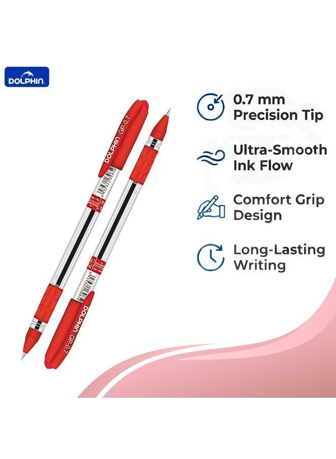 دولفين أقلام حبر جاف دولفين GP780 مقاس 0.7 مم – كتابة ناعمة بحبر أحمر، أقلام مريحة للمكتب والمدرسة، عبوة 36 قلم - Image 5